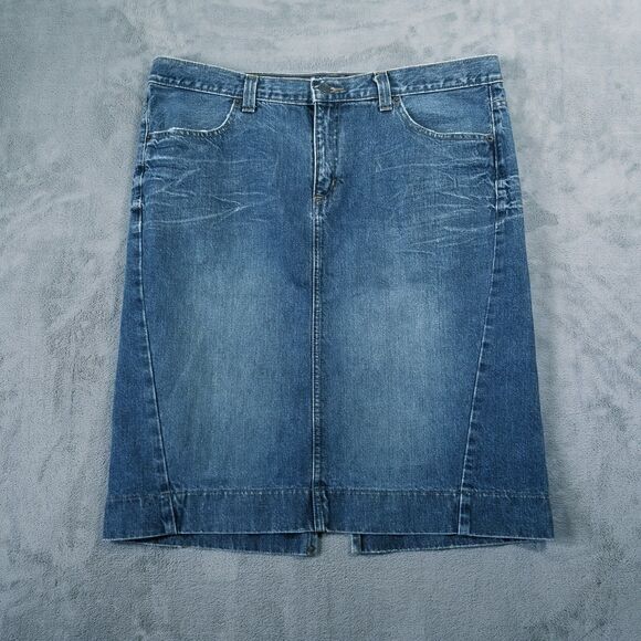 American Eagle Denim Skirt Womens Size 14 Blue Faded Split Knee Length Pockets - Picture 1 of 12